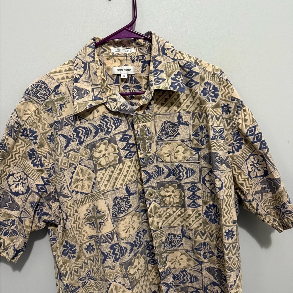 Pierre Cardin Blue and Tan Patterned Shirt